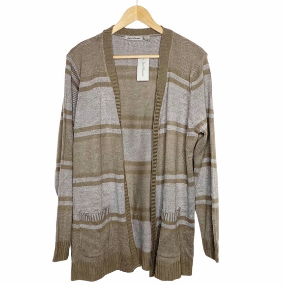 Jason Maxwell NWT Striped Boyfriend Open Cardigan Pockets Brown Stripe Size 1X - Picture 7 of 11